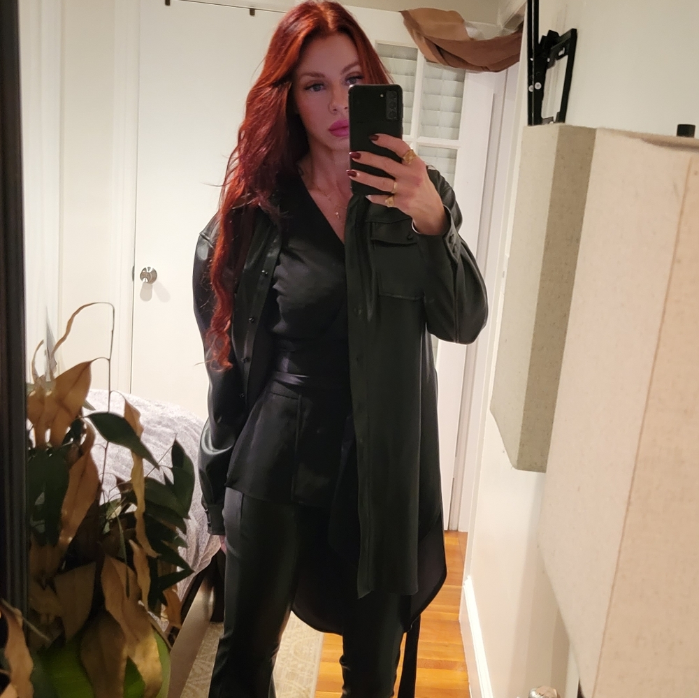Vegan leather shirt dress/ over coat - Picture 9 of 12